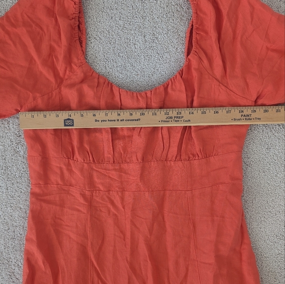 Loft Women’s Coral Puff Sleeve Square Neck Midi Dress Size 14 Milkmaid Linen - Picture 10 of 12